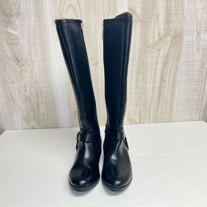 TOMMY HILFIGER Black Leather Boots Calf High Zip Up Women's Size 6